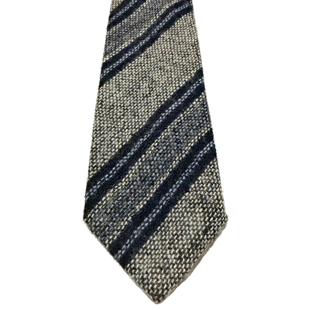 Craigmill Tie Gray Blue‎ Striped Shetland Wool Made in Scotland Heritage